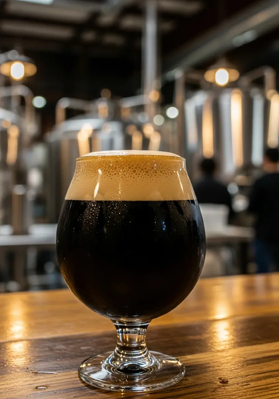 Brewery with stainless steel pipes and imperial stout